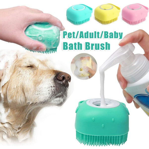 Silicone Dog Bath Massage Gloves Brush – Pet Cat Bathroom Cleaning Tool with Shampoo Dispenser