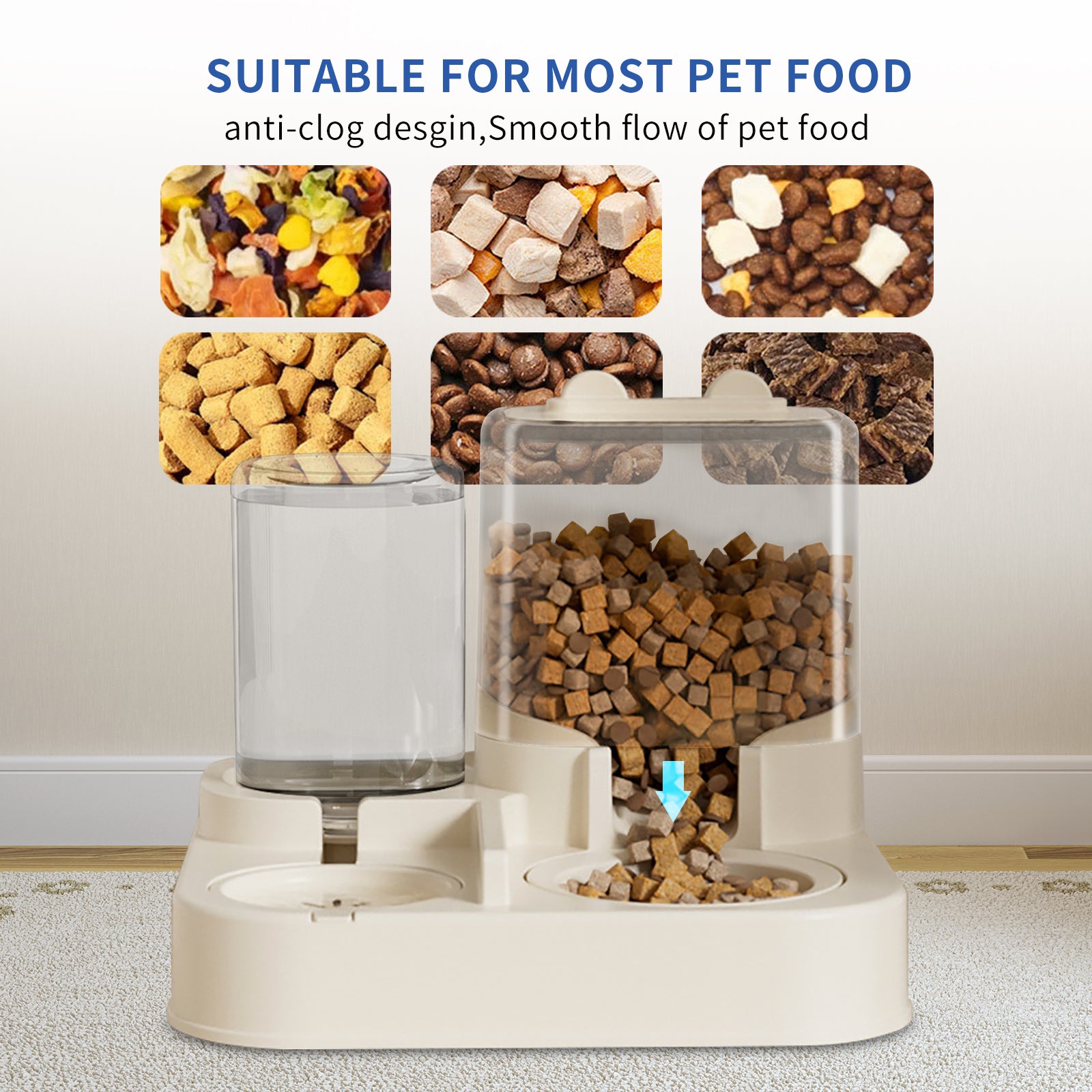 Transparent And Visible Pet Feeding And Drinking Dispenser.