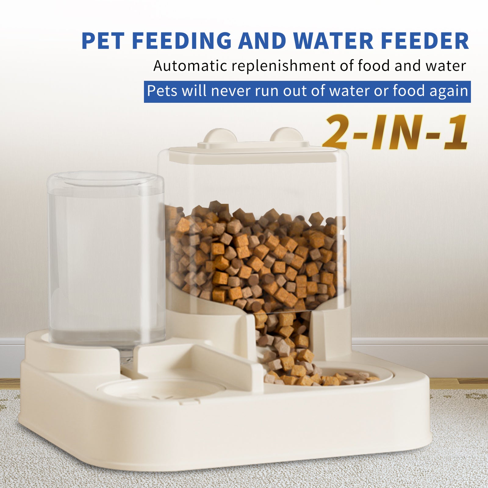 Transparent And Visible Pet Feeding And Drinking Dispenser.